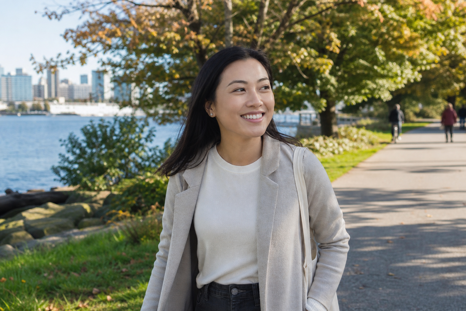 Smiling dentist with Marpole Vancouver community map in background