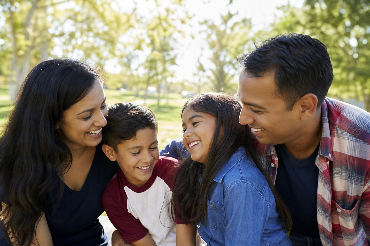 Family sitting in a dental clinic in NW Calgary with their dentist smiling.