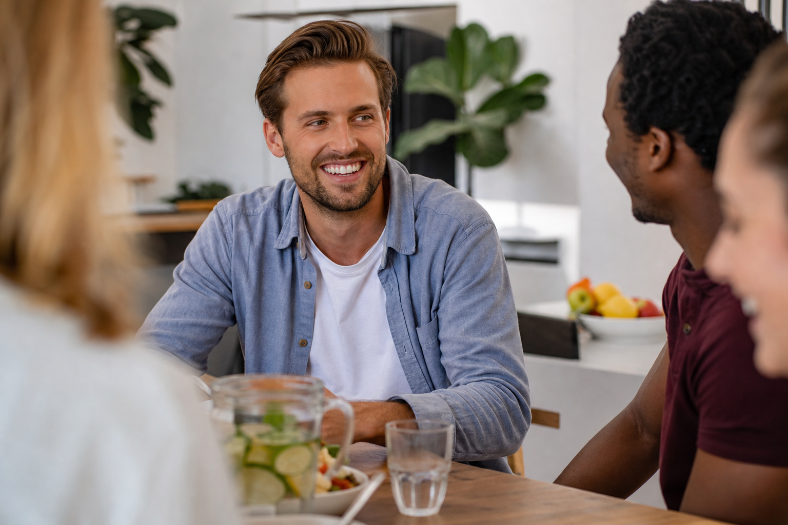Dentist discussing porcelain veneers consultation with patient at Royal Oak Smiles