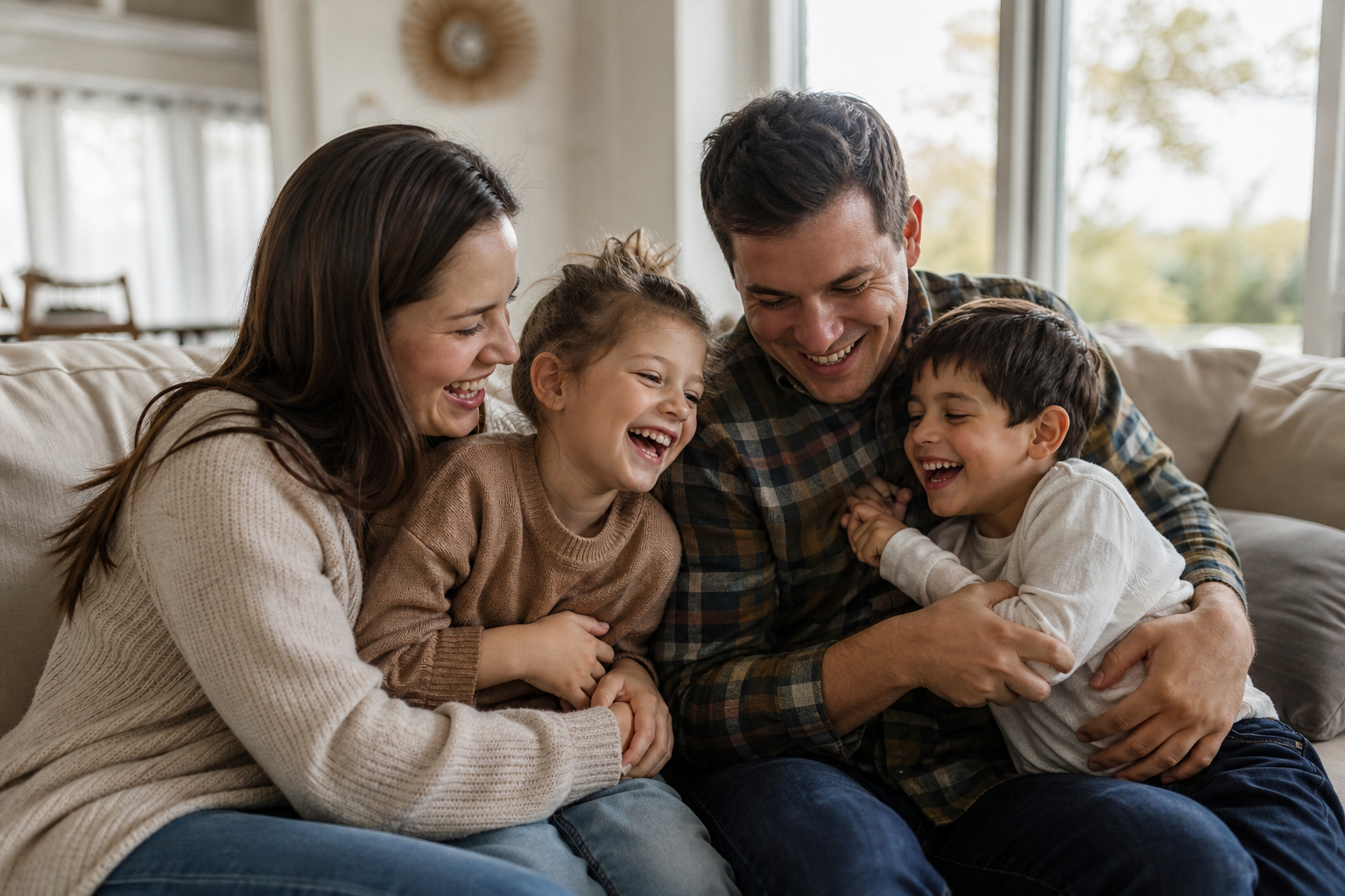 A smiling St. Albert family at a dental clinic