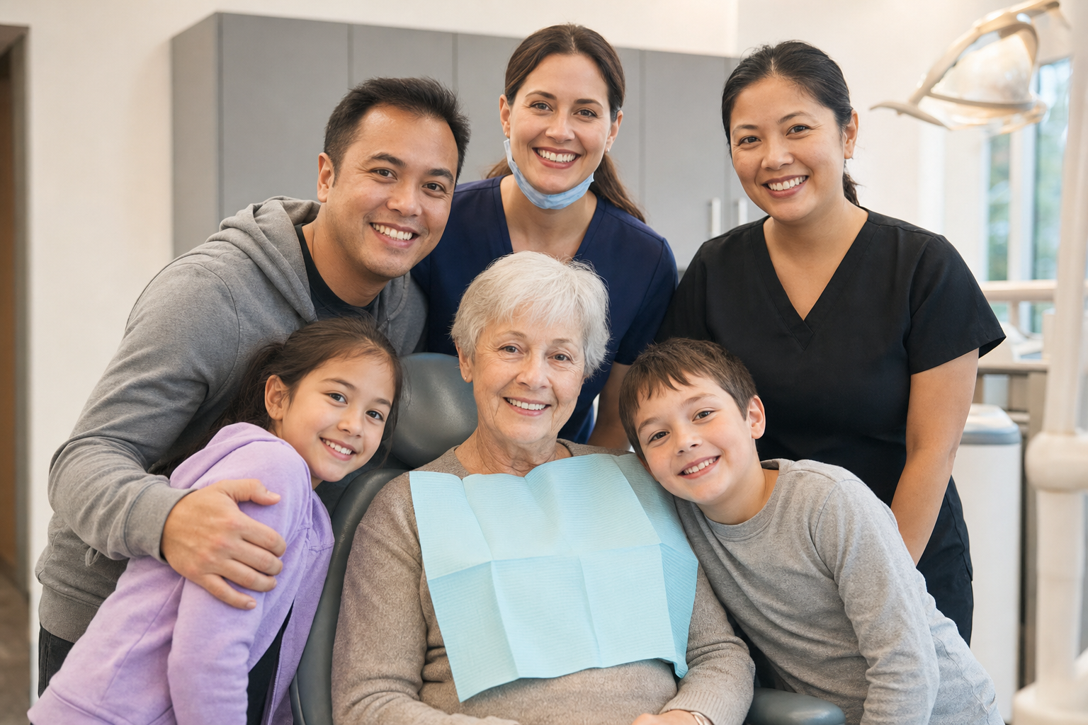Happy Calgary family at dental clinic in NE Calgary
