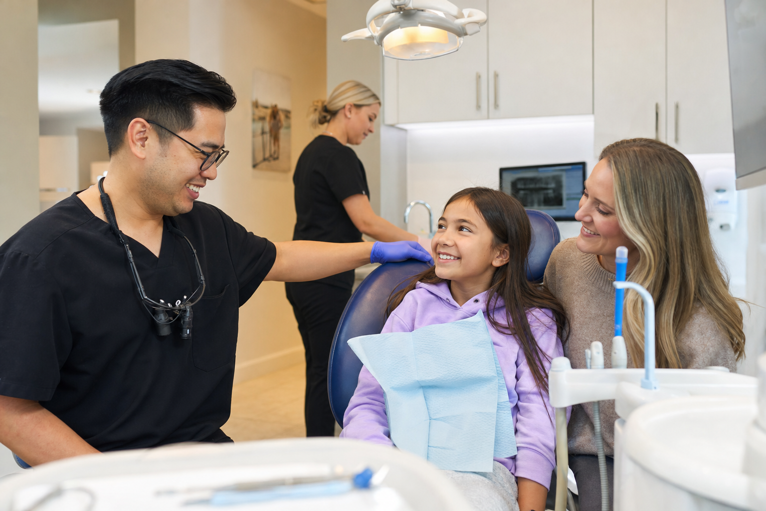 A welcoming dental reception area at London Square Dental Centre, Calgary.